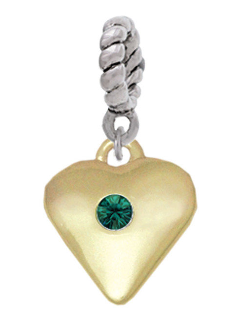 Large May - Green Crystal Gold Tone Heart Rope Charm Bead Dangle