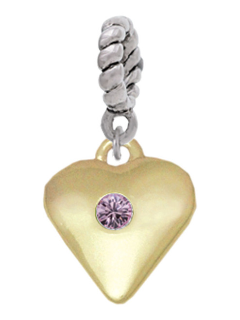 Large Light Purple Crystal Gold Tone Heart Rope Charm Bead Dangle