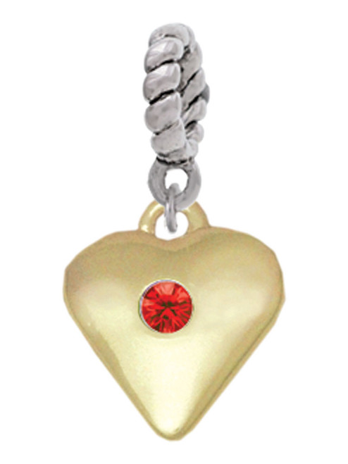 Large July - Red Crystal Gold Tone Heart Rope Charm Bead Dangle