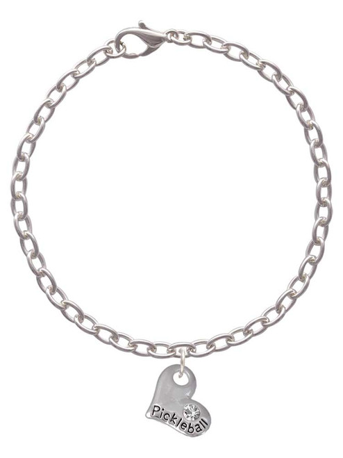 3 Merry Monkeys Silvertone Pickleball Heart Charm Bracelet