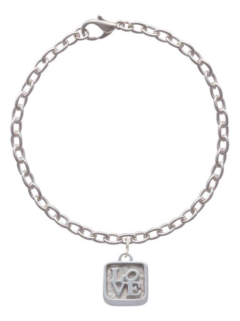 3 Merry Monkeys Silvertone Love Square - Square Seal - Charm Bracelet