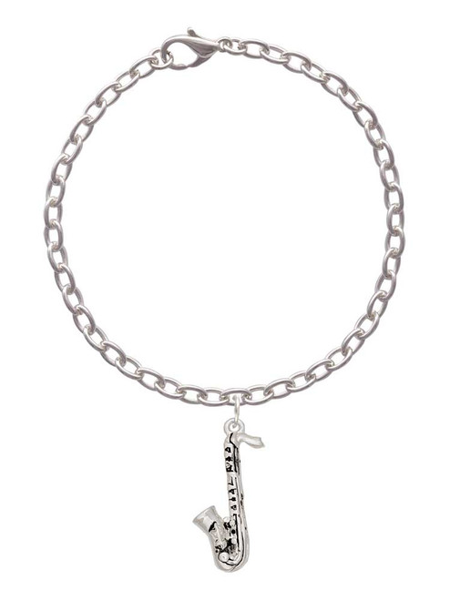 3 Merry Monkeys Silvertone Saxophone - Charm Bracelet