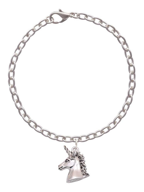 3 Merry Monkeys Silvertone 3-D Unicorn Head - Charm Bracelet