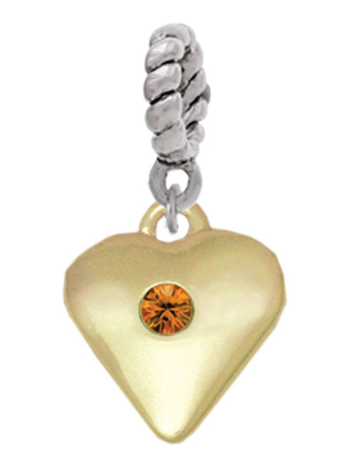 Large November - Yellow Crystal Gold Tone Heart Rope Charm Bead Dangle