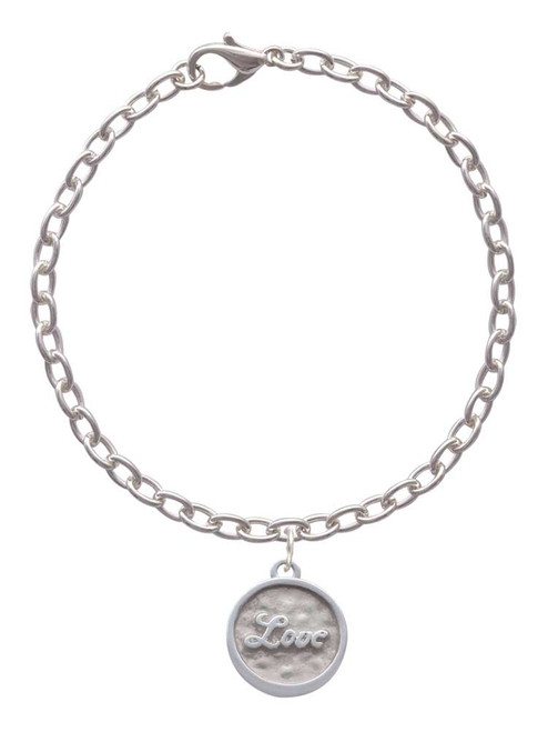 3 Merry Monkeys Silvertone Love - Round Seal - Charm Bracelet
