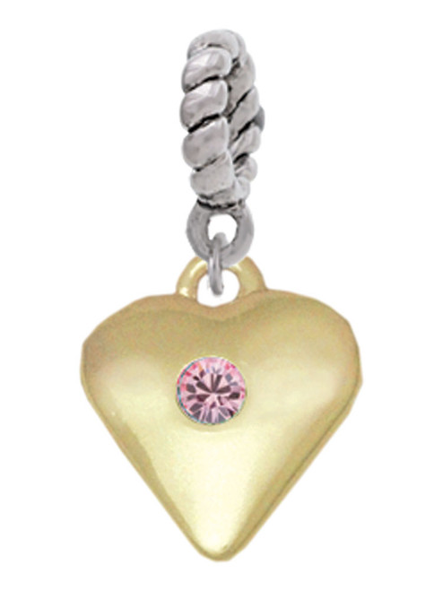 Large Light Pink Crystal Gold Tone Heart Rope Charm Bead Dangle