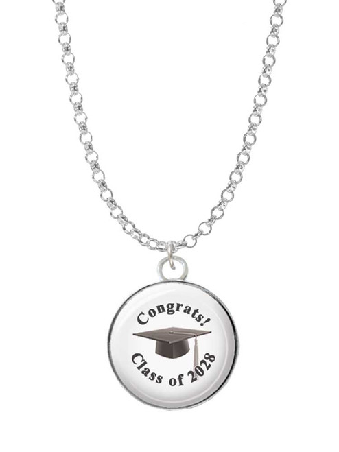 3 Merry Monkeys Silvertone Domed Class of 2028 - Charm Necklace