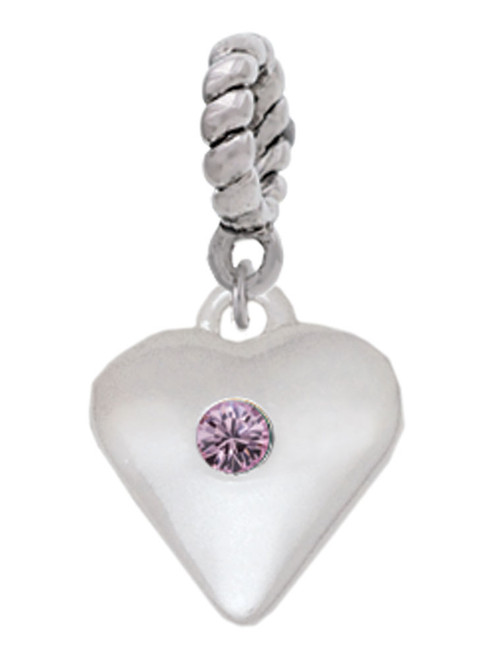 Large Light Purple Crystal Heart Rope Charm Bead Dangle