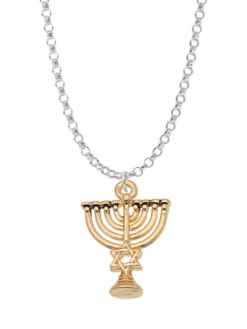 3 Merry Monkeys Goldtone 3-D Menorah - Charm Necklace