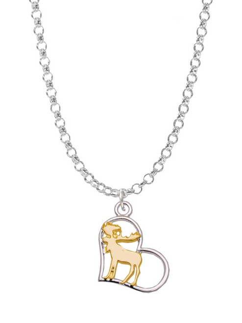 3 Merry Monkeys Two-tone Moose in Heart - Charm Necklace