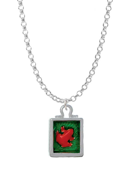 3 Merry Monkeys Silvertone Red Tree Frog in Shadow Box - Charm Necklace