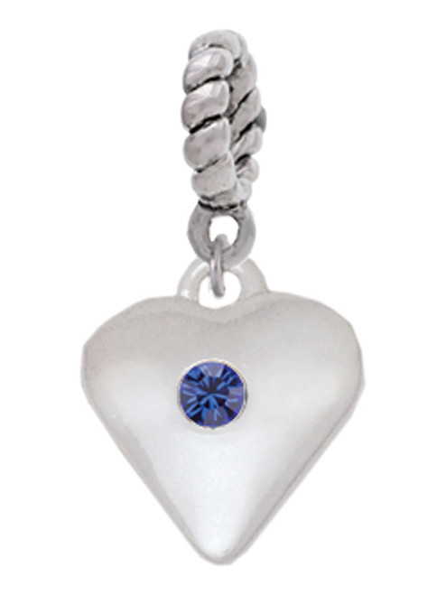 Large September - Blue Crystal Heart Rope Charm Bead Dangle