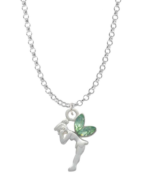 3 Merry Monkeys Silvertone Small Fairy with Lime Green Wings - Charm Necklace