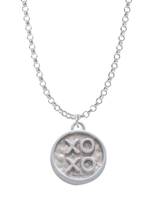 3 Merry Monkeys Silvertone XOXO - Round Seal - Charm Necklace