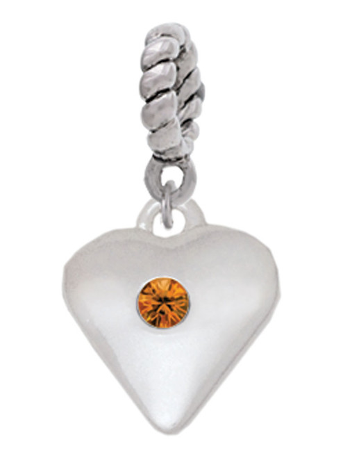 Large November - Yellow Crystal Heart Rope Charm Bead Dangle