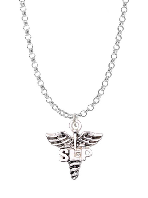 3 Merry Monkeys Silvertone SLP Caduceus - Charm Necklace