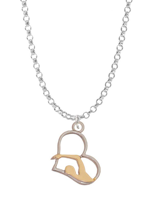 3 Merry Monkeys Two-tone Swimmer in Heart - Charm Necklace