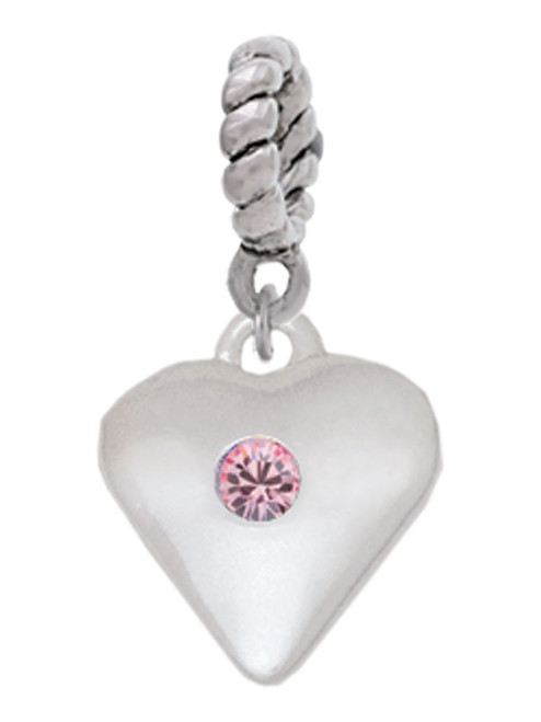 Large Light Pink Crystal Heart Rope Charm Bead Dangle