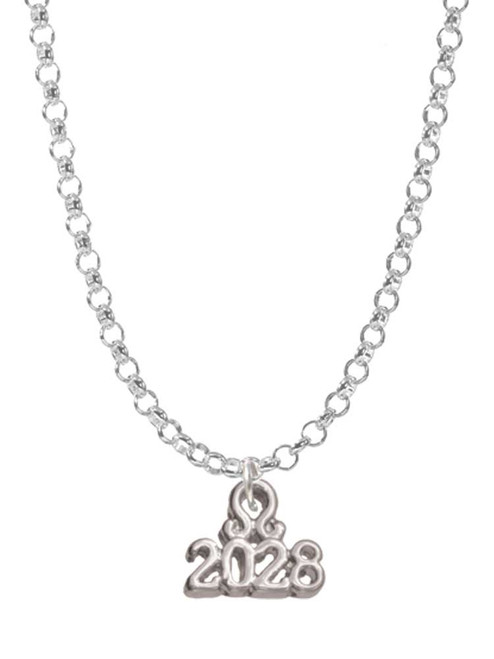 3 Merry Monkeys Silvertone Mini Year 2028 - Charm Necklace