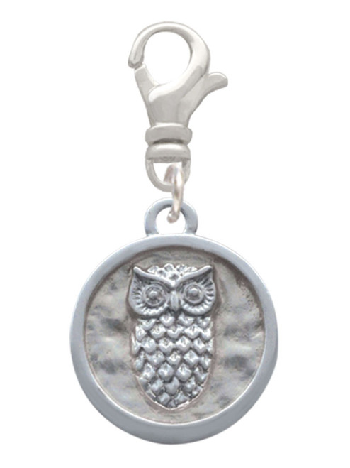 3 Merry Monkeys Silvertone Owl - Round Seal - Clip on Charm