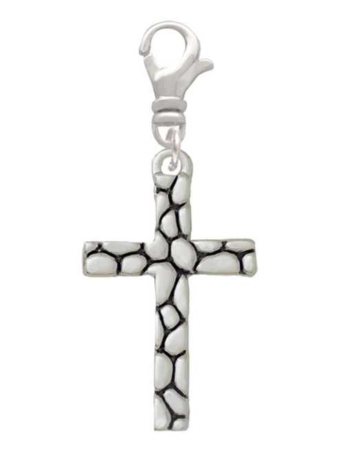 3 Merry Monkeys Silvertone Pebble Cross - Clip on Charm