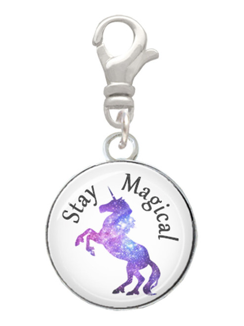3 Merry Monkeys Silvertone Domed Stay Magical Unicorn - Clip on Charm