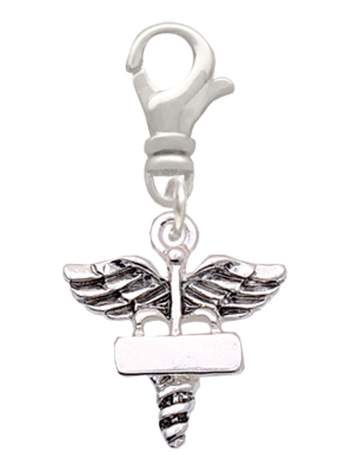 3 Merry Monkeys Silvertone Engravable Caduceus - Clip on Charm