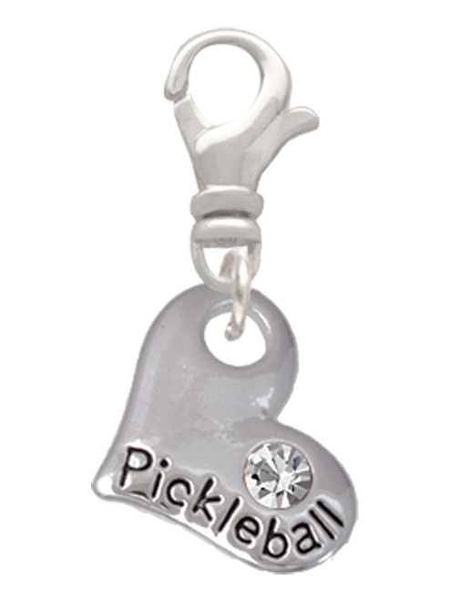 3 Merry Monkeys Silvertone Pickleball Heart Clip on Charm