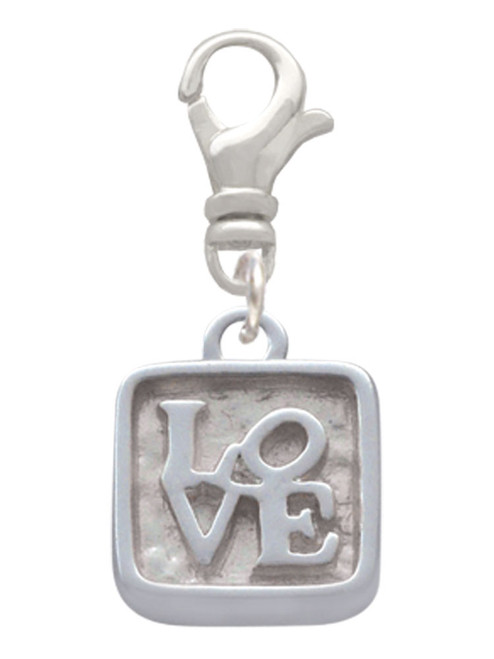 3 Merry Monkeys Silvertone Love Square - Square Seal - Clip on Charm
