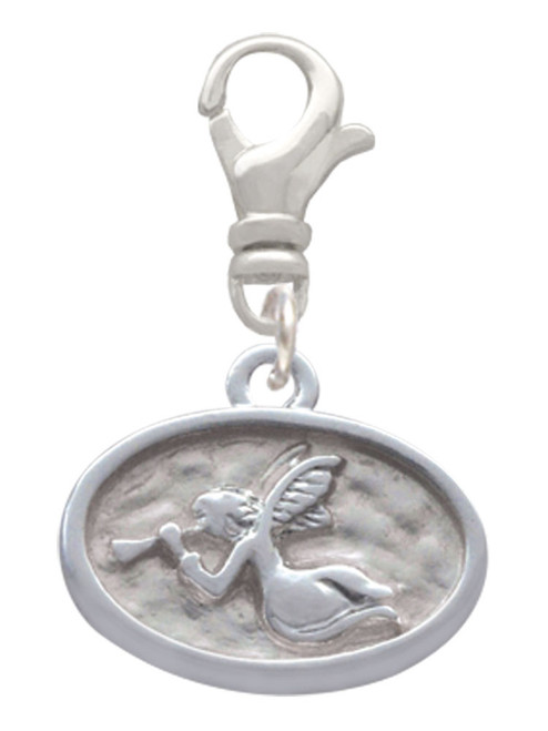 3 Merry Monkeys Silvertone Trumpeter Angel - Oval Seal - Clip on Charm
