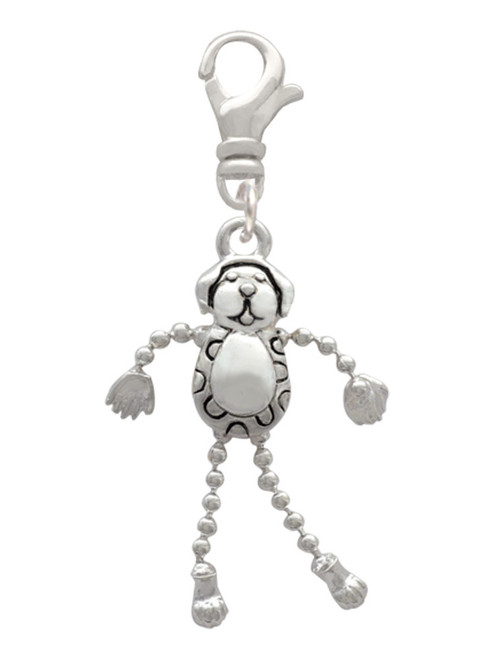 3 Merry Monkeys Silvertone Dog with 4 Dangle legs - Clip on Charm