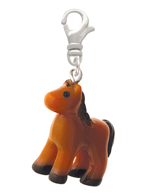 3 Merry Monkeys Resin Brown Pony - Clip on Charm
