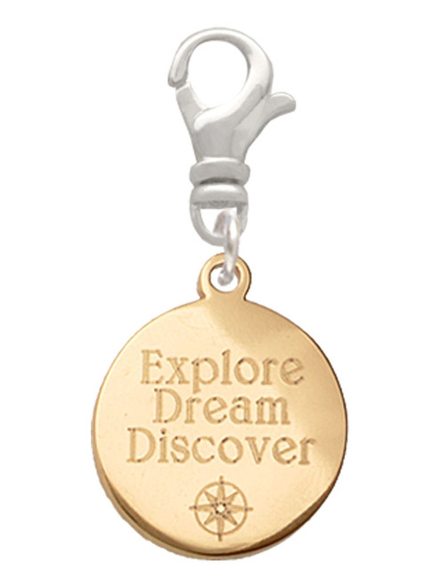 3 Merry Monkeys Goldtone Engraved Explore Dream Discover Disc - Clip on Charm