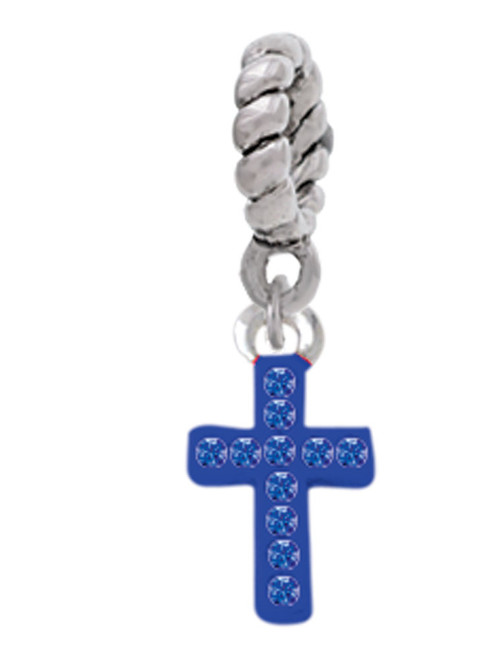 Small Blue Crystal Cross Rope Charm Bead Dangle