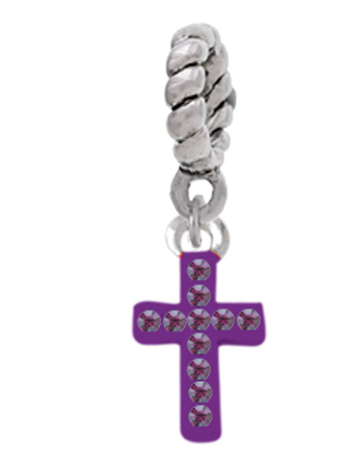 Small Purple Crystal Cross Rope Charm Bead Dangle