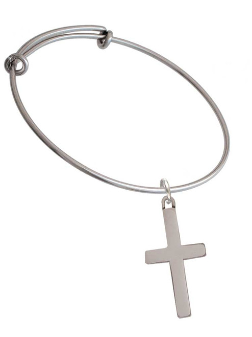 3 Merry Monkeys Stainless Steel 1.3" Cross - Charm Bangle Bracelet