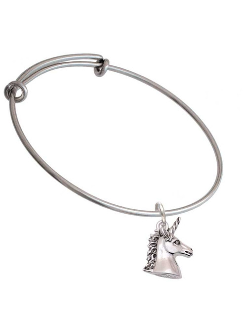 3 Merry Monkeys Silvertone 3-D Unicorn Head - Charm Bangle Bracelet