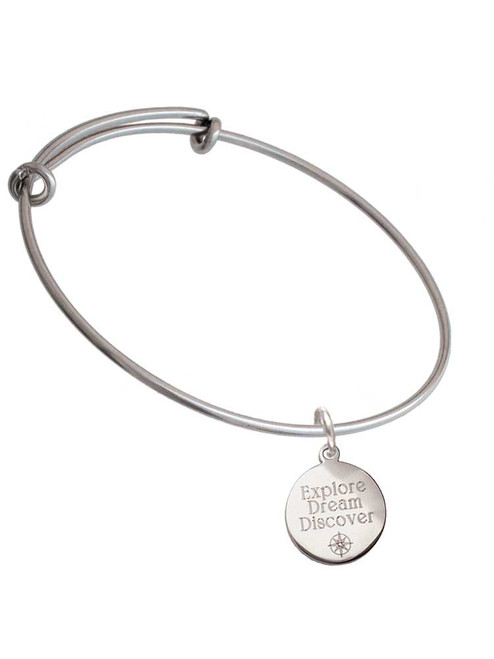 3 Merry Monkeys Engraved Explore Dream Discover Disc - Charm Bangle Bracelet