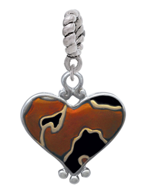 Two Tone Enamel Cheetah Print Heart Rope Charm Bead Dangle