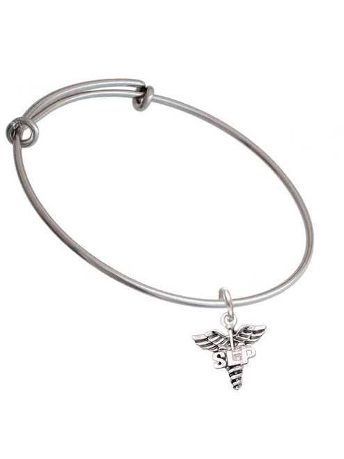 3 Merry Monkeys Silvertone SLP Caduceus - Charm Bangle Bracelet