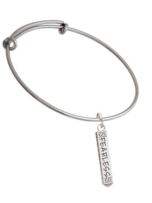 3 Merry Monkeys Silvertone Fearless Bar - Charm Bangle Bracelet