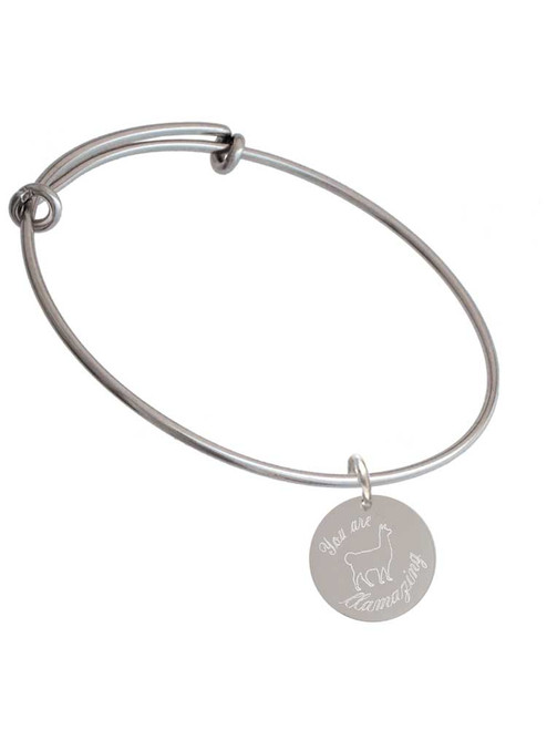 3 Merry Monkeys Stainless Steel You are LLAMAZING Llama Disc - Charm Bangle Bracelet