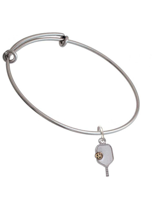 3 Merry Monkeys Two Tone Pickleball Paddle Charm Bangle Bracelet