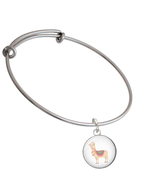 3 Merry Monkeys Silvertone Domed Llama - Charm Bangle Bracelet