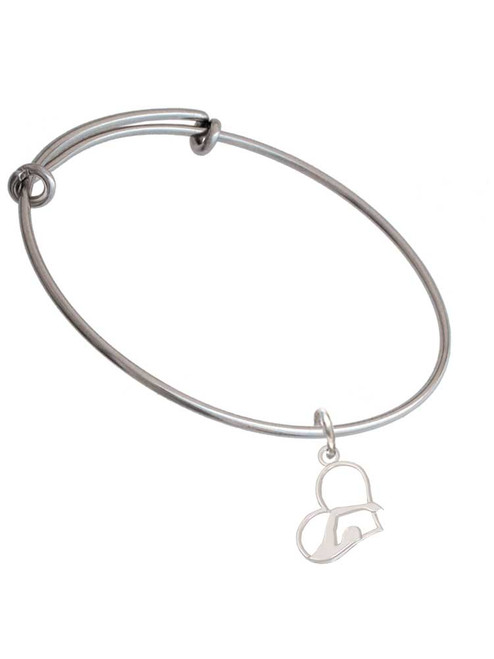 3 Merry Monkeys Silvertone Swimmer in Heart - Charm Bangle Bracelet