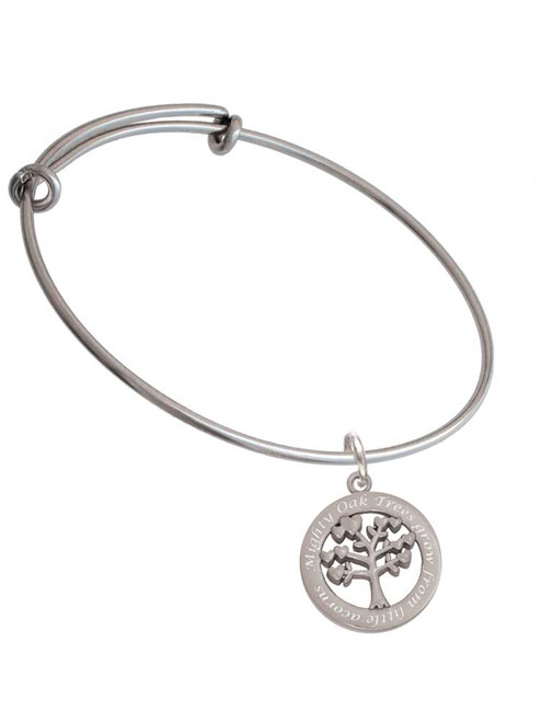 3 Merry Monkeys Stainless Steel Mighty Oak Tree of Life - Charm Bangle Bracelet