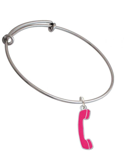 3 Merry Monkeys Hot Pink Telephone - Charm Bangle Bracelet