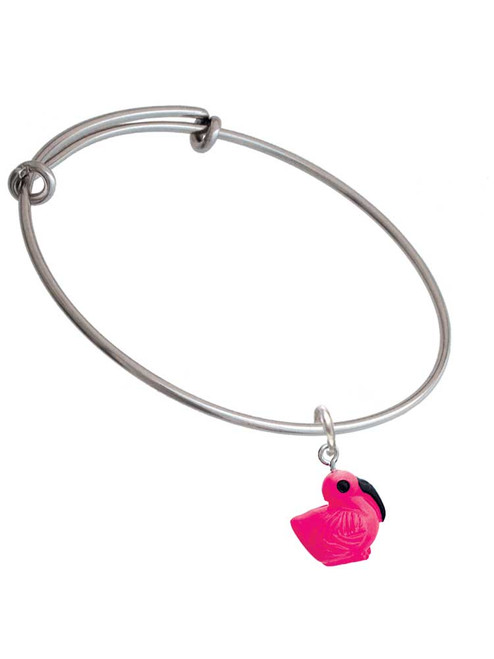3 Merry Monkeys Resin Hot Pink Flamingo - Charm Bangle Bracelet