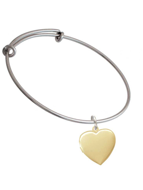 3 Merry Monkeys Goldtone Heart Locket - Charm Bangle Bracelet