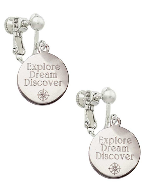 3 Merry Monkeys Engraved Explore Dream Discover Disc - Clip On Earrings